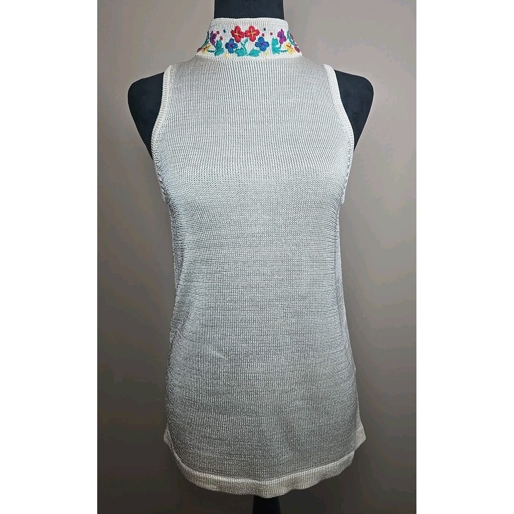 Metropolis Sleeveless Mock Neck Knit Silk/Rayon Blend Womens Top Ivory  Medium